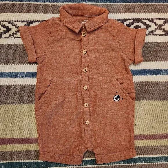 🌻5/$25🌻Cat & Jack orange/tan bear romper - Picture 1 of 3